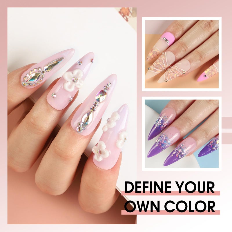 PEACECOLOR Acrylic Nail Kit for Beginners with Drill U V light, 3pc Acrylic Powder Clear/ Pink /White Set 12Pcs Glitter Powder 200Pcs Fake Tips Nail Starter Kit for Extensions DIY - Image 2