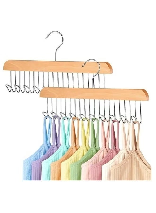 Wooden Bra Hanger with 8 Hooks, 360 Rotating Space Saving Closet Organizer for Belt, Tie, Tank Top, Bra, Scarf -Beige - Image 2