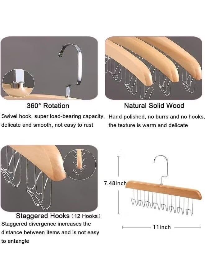 Wooden Bra Hanger with 8 Hooks, 360 Rotating Space Saving Closet Organizer for Belt, Tie, Tank Top, Bra, Scarf -Beige - Image 4