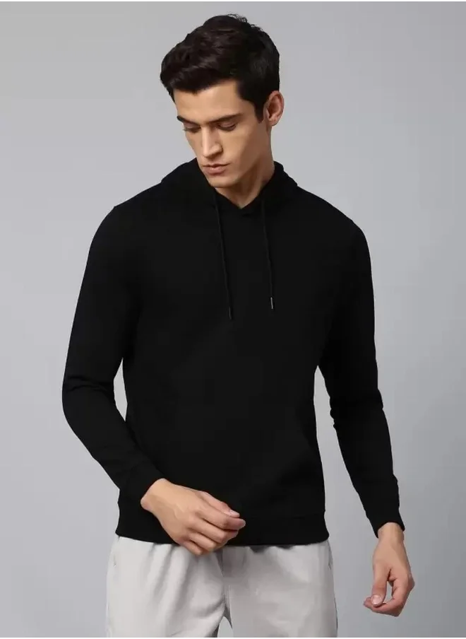 دينيس لينغو Regular Fit Black Sweatshirt for Men - Polycotton, Solid, Hooded, Full Sleeves, Casual Look