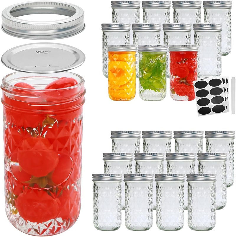 Flrolove Mason Jars 12 OZ,Canning Jars with Lids 24PACK,Glass Jam Jars, Jelly Jars with Airtight Lids,Ideal for Canning, Preserving, Honey, Wedding Favors, Shower Favors - Image 1