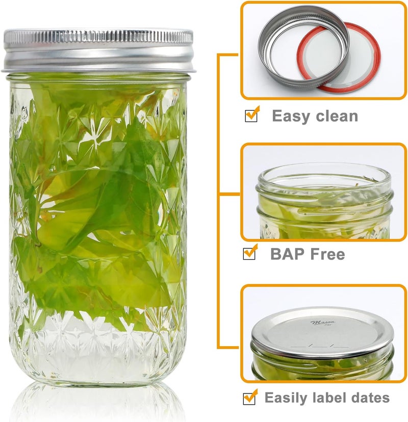 Flrolove Mason Jars 12 OZ,Canning Jars with Lids 24PACK,Glass Jam Jars, Jelly Jars with Airtight Lids,Ideal for Canning, Preserving, Honey, Wedding Favors, Shower Favors - Image 3