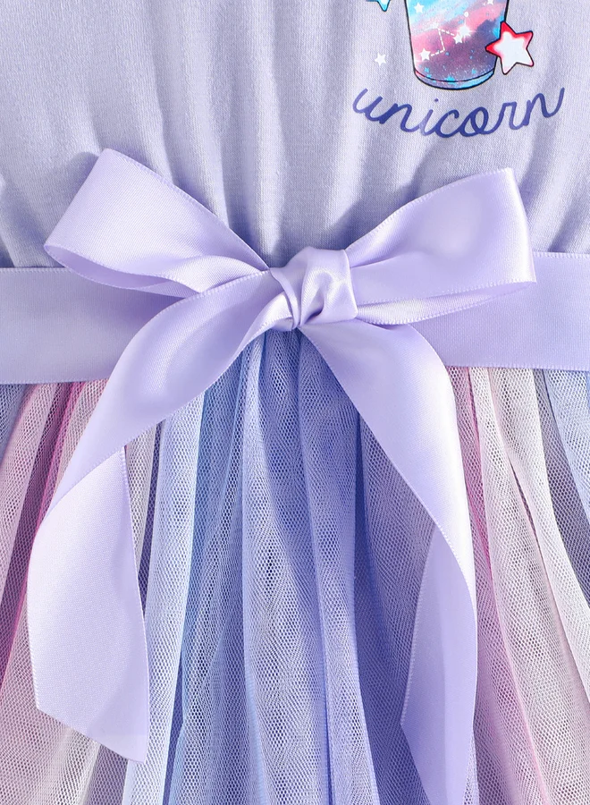 Take Two Take Two Mesh Insert Bow Detail Dress with Graphic Print