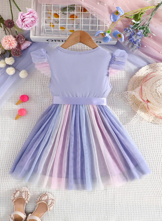 Take Two Take Two Mesh Insert Bow Detail Dress with Graphic Print