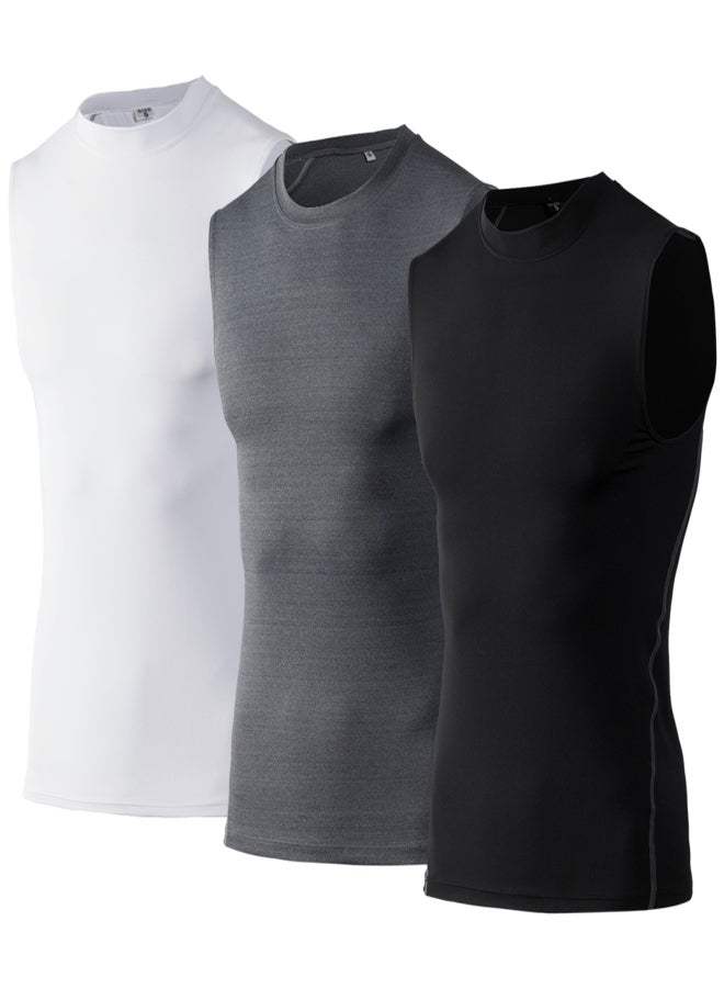 3 Pack Compression Baselayer Workout Sleeveless Shirts Workout Vest - Image 1