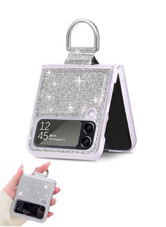 Glitter Crystal Hard PC Slim Case for Samsung Z Flip 4, Soft TPU Shockproof Protection Cover, Bling Luxury Protective Phone Case Shell(Silver)