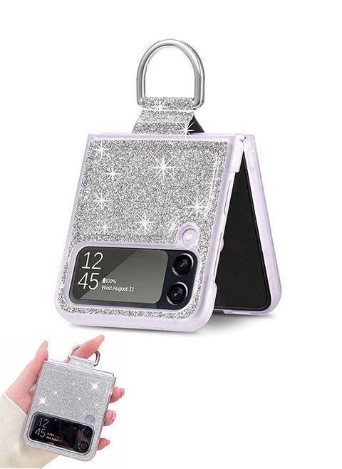 Glitter Crystal Hard PC Slim Case for Samsung Z Flip 4, Soft TPU Shockproof Protection Cover, Bling Luxury Protective Phone Case Shell(Silver)
