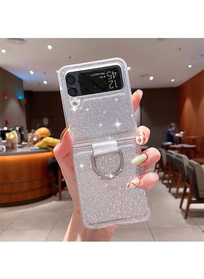 Generic - Glitter Crystal Hard PC Slim Case for Samsung Z Flip 4, Soft TPU Shockproof Protection Cover, Bling Luxury Protective Phone Case Shell(Silver) - Image 1
