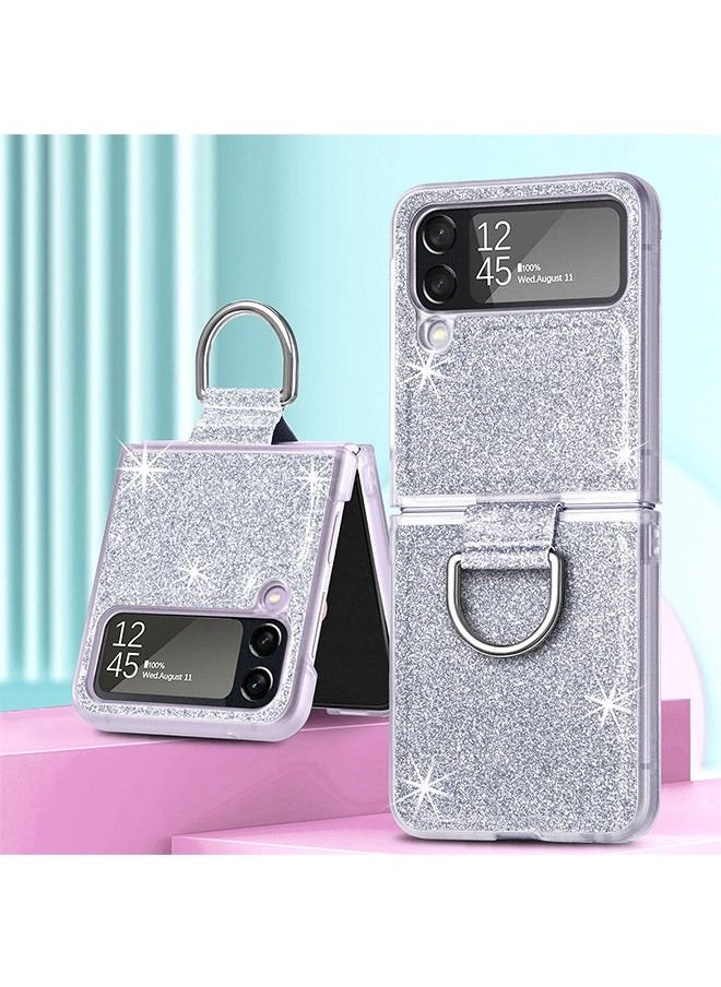 Generic - Glitter Crystal Hard PC Slim Case for Samsung Z Flip 4, Soft TPU Shockproof Protection Cover, Bling Luxury Protective Phone Case Shell(Silver) - Image 1