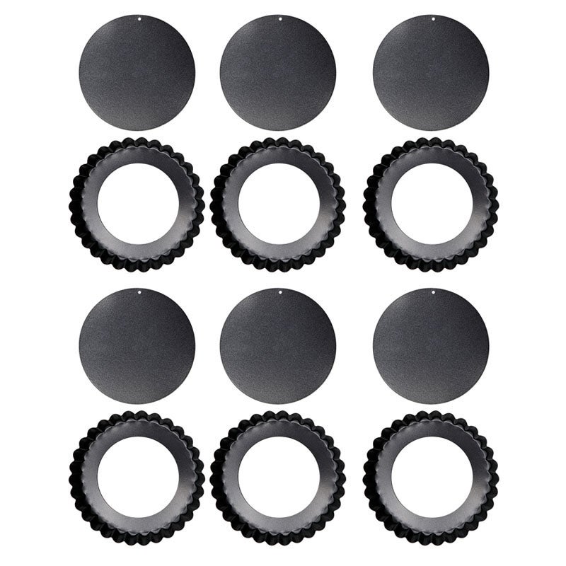 6PCS Removable Bottom Tart Pan Non Stick Coating Carbon Steel Black Quiche Pan for Kitchen - Image 4