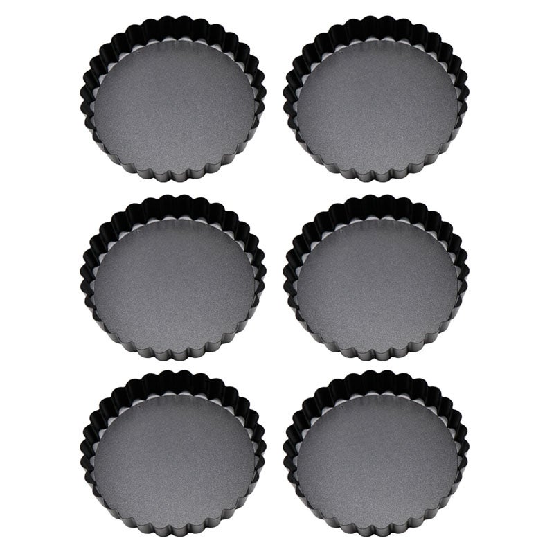 6PCS Removable Bottom Tart Pan Non Stick Coating Carbon Steel Black Quiche Pan for Kitchen - Image 2