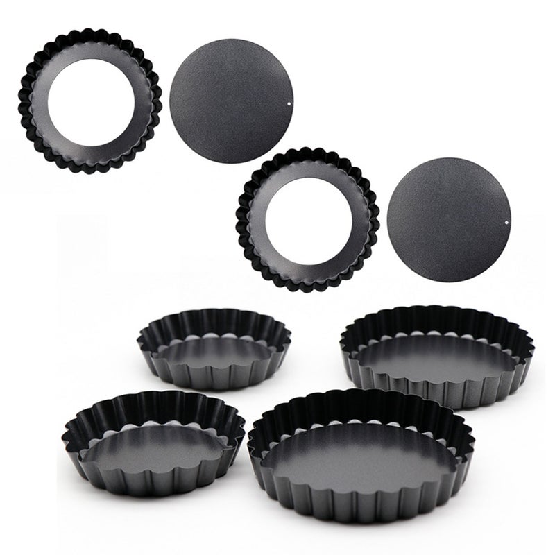 6PCS Removable Bottom Tart Pan Non Stick Coating Carbon Steel Black Quiche Pan for Kitchen - Image 3