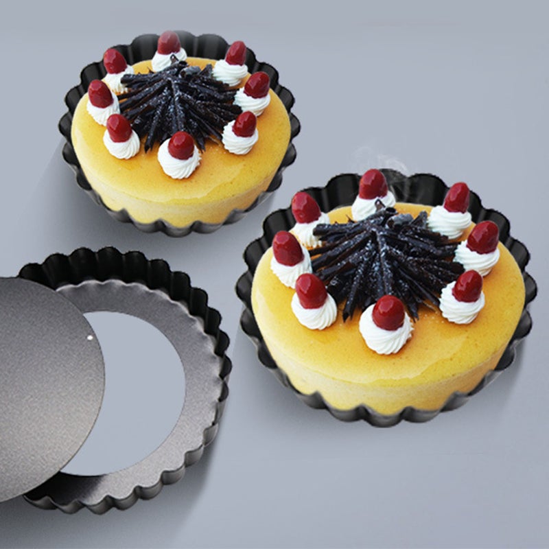 6PCS Removable Bottom Tart Pan Non Stick Coating Carbon Steel Black Quiche Pan for Kitchen - Image 5