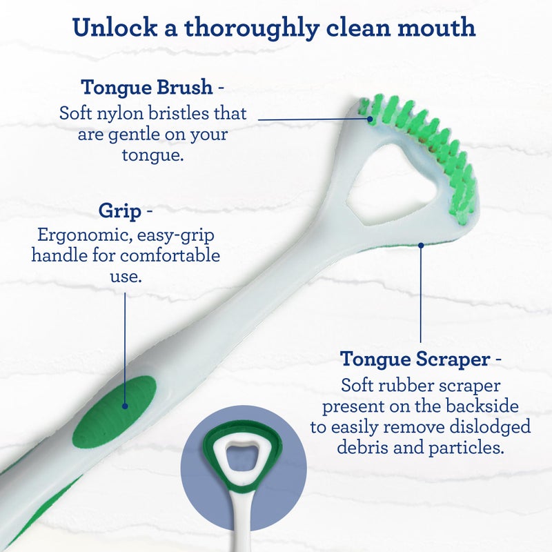 GuruNanda Dual Action Tongue Scraper (1 Pack), 2-in-1 Tongue Scraper & Soft Bristled Brush, Deep Cleans & Fights Bad Breath - Color Varies - Image 2