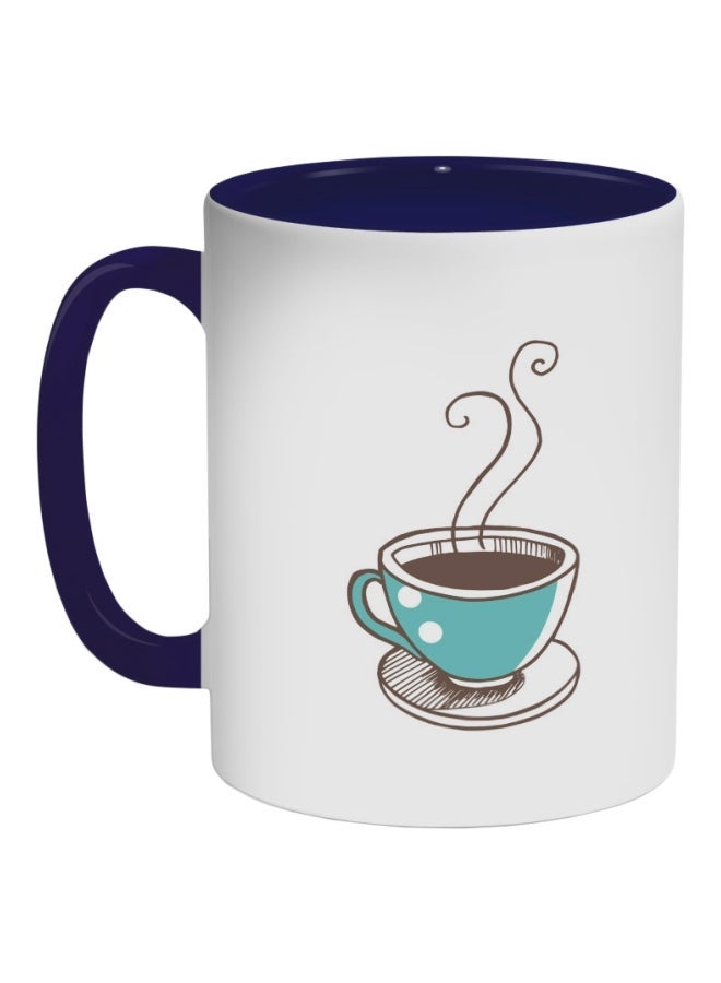 RYN Cup Of Coffee Printed Coffee Mug White/Brown/Blue 11ounce