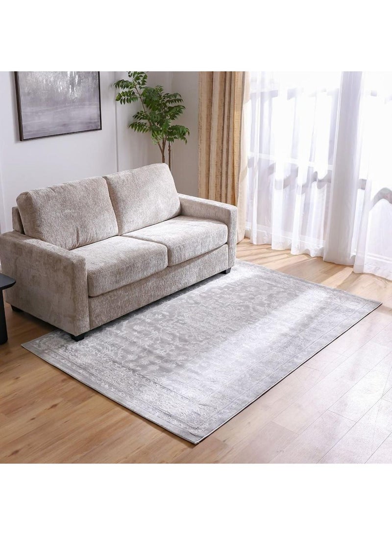 DANUBE HOME Nowa Shine Rug  Polypropylene + Polyester Area Rug Floor Covering L300xW200cm-Light Grey/Cream  - Image 4