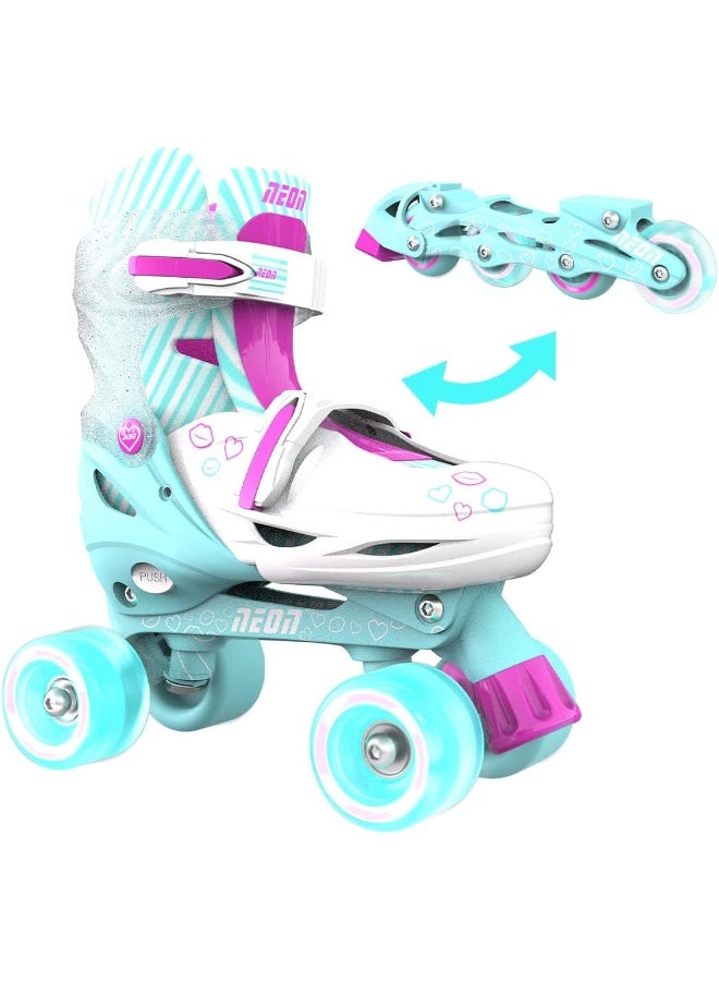 نيون  أحذية Neon Combo 2 في 1 باللون الفيروزي | أحذية قابلة للتعديل للأطفال | تتحول من وضع التعلم إلى التزلج على المسار | بدون الحاجة لأدوات | مقاسات US 3-6 | NT10T4 - Image 1