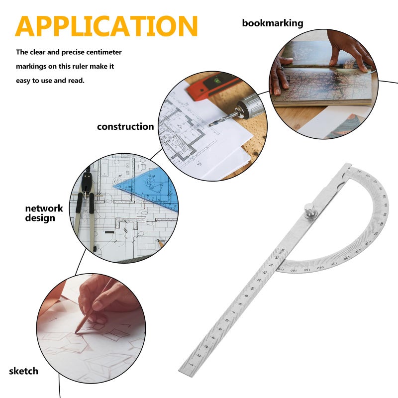 Metal Protractor Ruler 180 Degree 150mm Diameter with Straight Edge for Woodworking and Drawing - Image 4