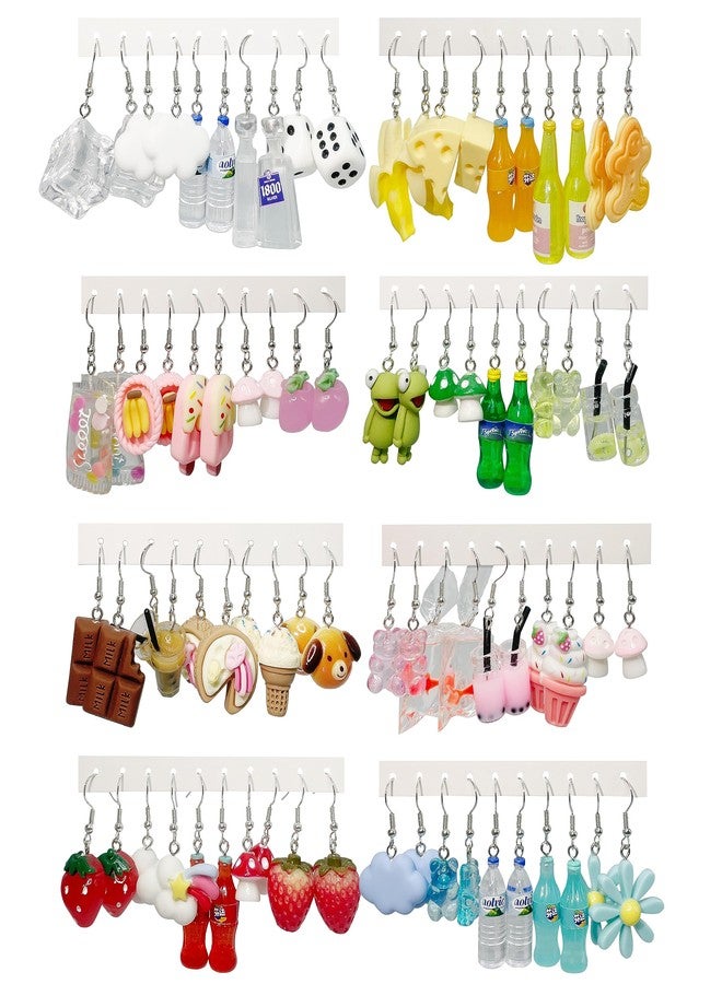EIELO 40 Pairs Cute Funny Weird Earrings Boba Water Bottle Pearl Milk Tea Food Gummy Bear Fruit Mushroom Goldfish Earring Set Cute Funny Dangle Drop Earrings for Women - Image 1