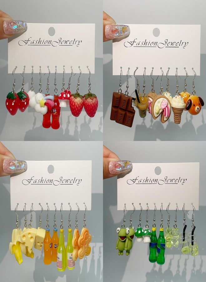 EIELO 40 Pairs Cute Funny Weird Earrings Boba Water Bottle Pearl Milk Tea Food Gummy Bear Fruit Mushroom Goldfish Earring Set Cute Funny Dangle Drop Earrings for Women - Image 4