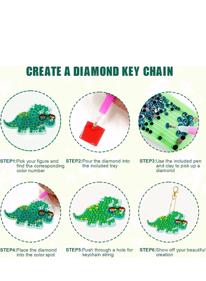 5D Diamond Painting Keychain, 15-Piece DIY Diamond Painting Keychains Ornaments, Dinosaur Diamond Painting Keychains Pendant Gem Art Keychain for Children Gift - Image 3