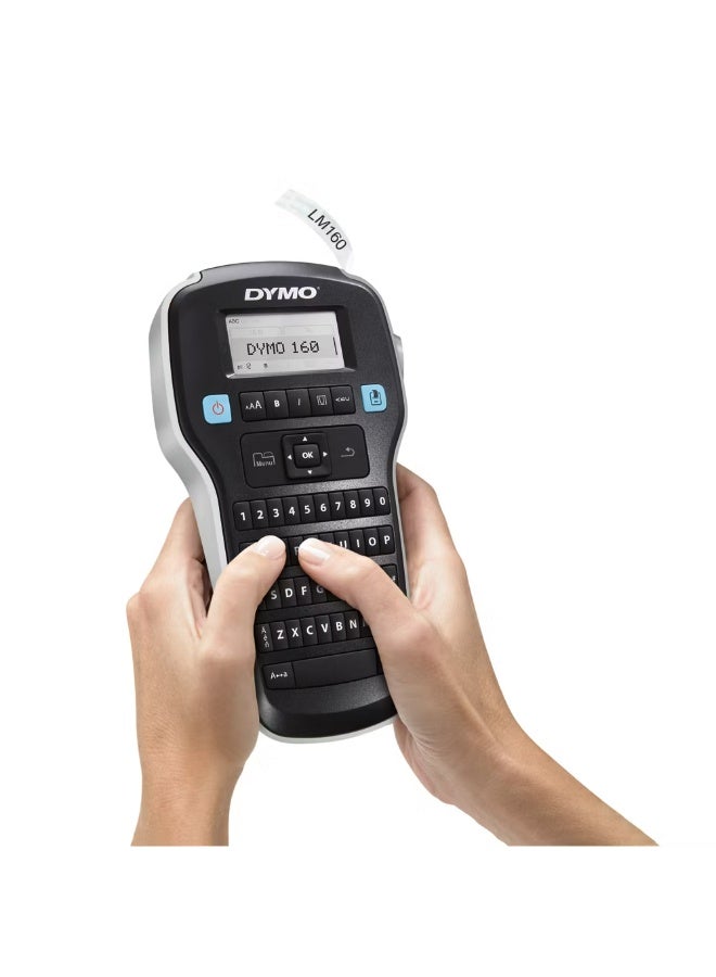 دايمو طابعة الملصقات المحمولة DYMO LabelManager 160 (LM160) مزودة بلوحة مفاتيح إنجليزية بتنسيق QWERTY، وتطبع ملصقات D1 بمقاسات 6 مم و9 مم و12 مم. - Image 2