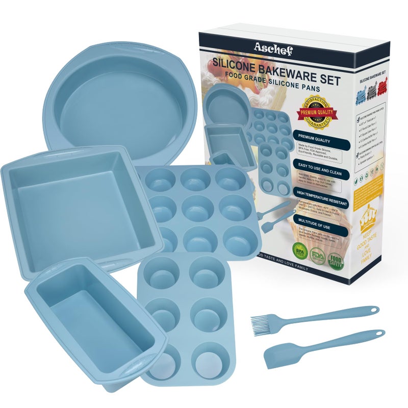 Economical 7in1 Nonstick Silicone Baking Cake Pan Cookie Sheet Molds Tray Heat Resistant Bakeware Tools for Muffin Loaf Bread Pizza Cupcake