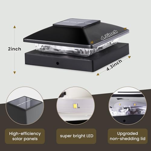 JOFIOS Solar Post Cap Lights Outdoor 16-Pack, Black Waterproof Solar Powered Deck Fence Lights Fit 4x4 Wood/Vinyl Posts, Bright Warm White for Patio, Porch - Image 4