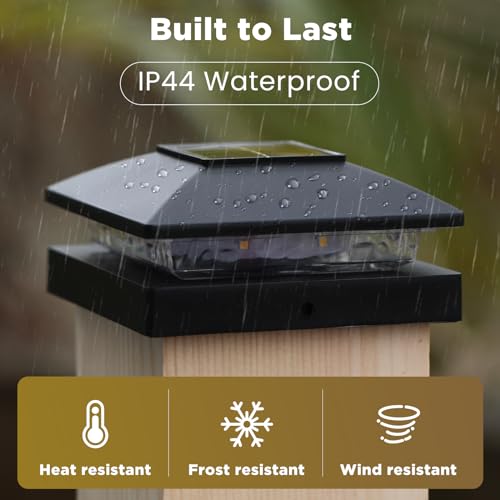 JOFIOS Solar Post Cap Lights Outdoor 16-Pack, Black Waterproof Solar Powered Deck Fence Lights Fit 4x4 Wood/Vinyl Posts, Bright Warm White for Patio, Porch - Image 3
