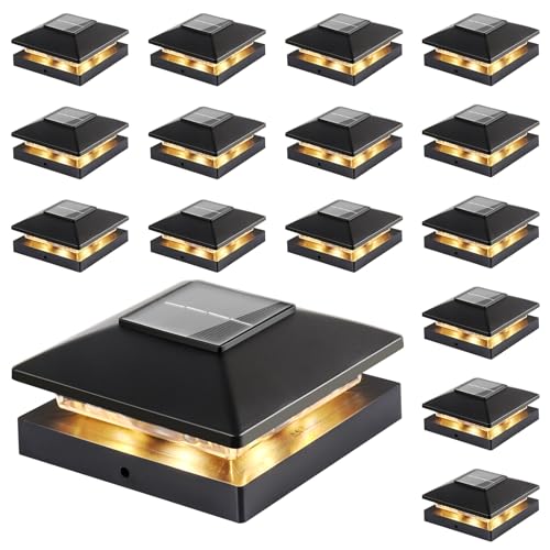 JOFIOS Solar Post Cap Lights Outdoor 16-Pack, Black Waterproof Solar Powered Deck Fence Lights Fit 4x4 Wood/Vinyl Posts, Bright Warm White for Patio, Porch - Image 1
