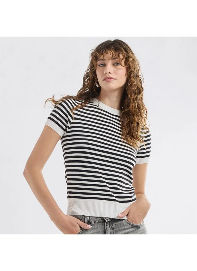 FAV Striped Crew Neck T-shirt with Short Sleeves