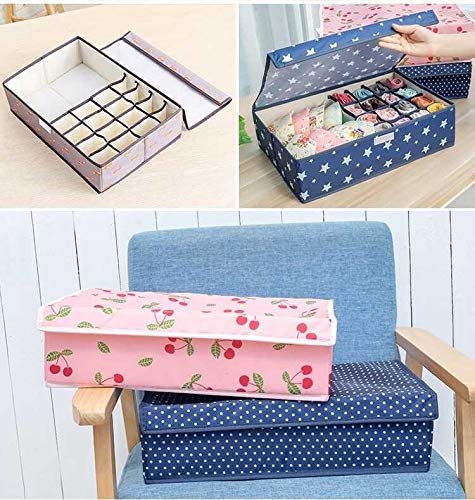 Vaoza Vaoza 16 1 Foldable Storage BoxCloset OrganizerDrawer Organizer Underwear Closet Storage for Socks Bra Panty Tie Scarf etc Navy Blue Polka  - Image 4