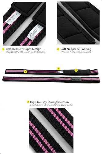 Fitgriff® Lifting Wrist Straps for Weightlifting, Gym, Deadlift, Workout (Made of Premium Cotton & Padded) - Men & Women (Standard, Black/Pink) - Image 3