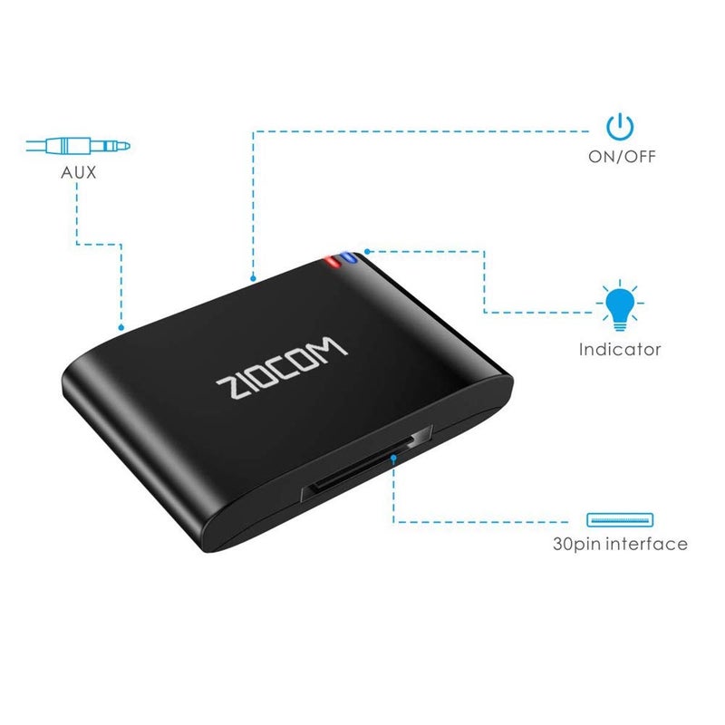 ZIOCOM 30 Pin Bluetooth Adapter Receiver for Bose iPod iPhone SoundDock and Other 30 pin Dock Speakers with 3.5mm Aux Cable(Not for Car and Motorcycles), Black - Image 4