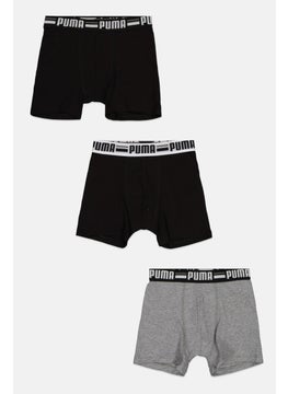 Kids Boy 3 Pieces Brand Logo Boxer, Black/Grey