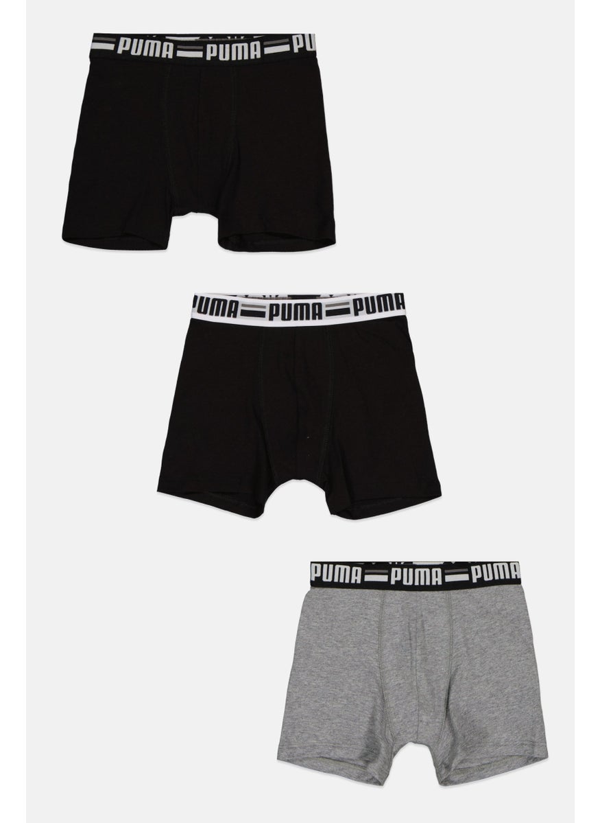 PUMA - Kids Boy 3 Pieces Brand Logo Boxer, Black/Grey - Image 1