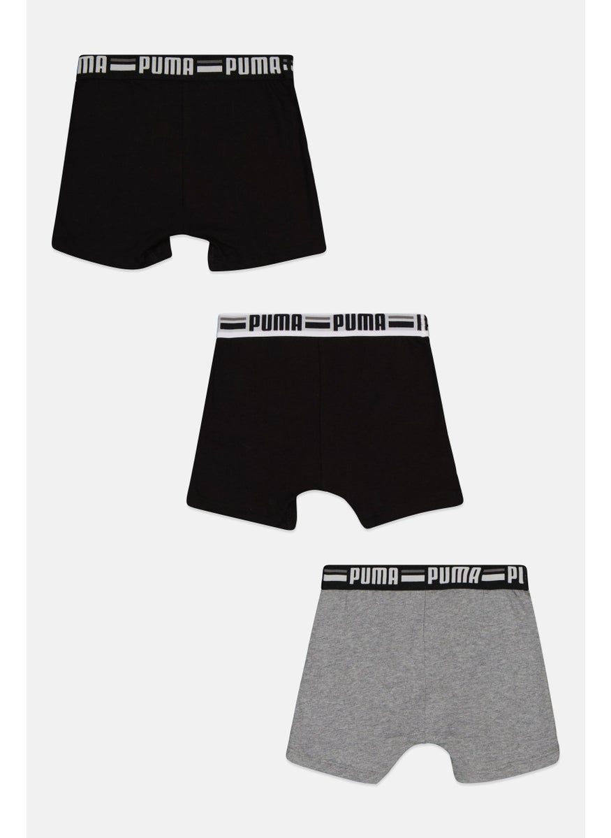 PUMA - Kids Boy 3 Pieces Brand Logo Boxer, Black/Grey - Image 1