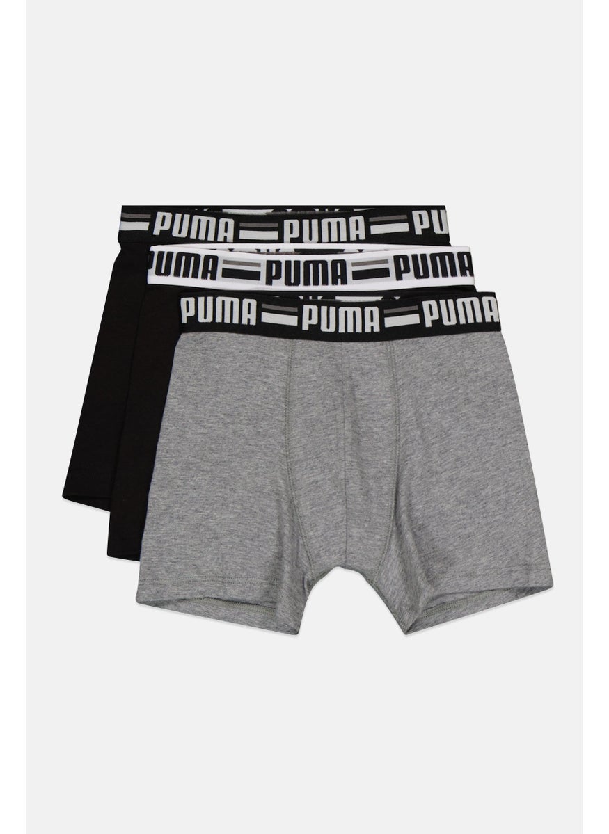 PUMA - Kids Boy 3 Pieces Brand Logo Boxer, Black/Grey - Image 1
