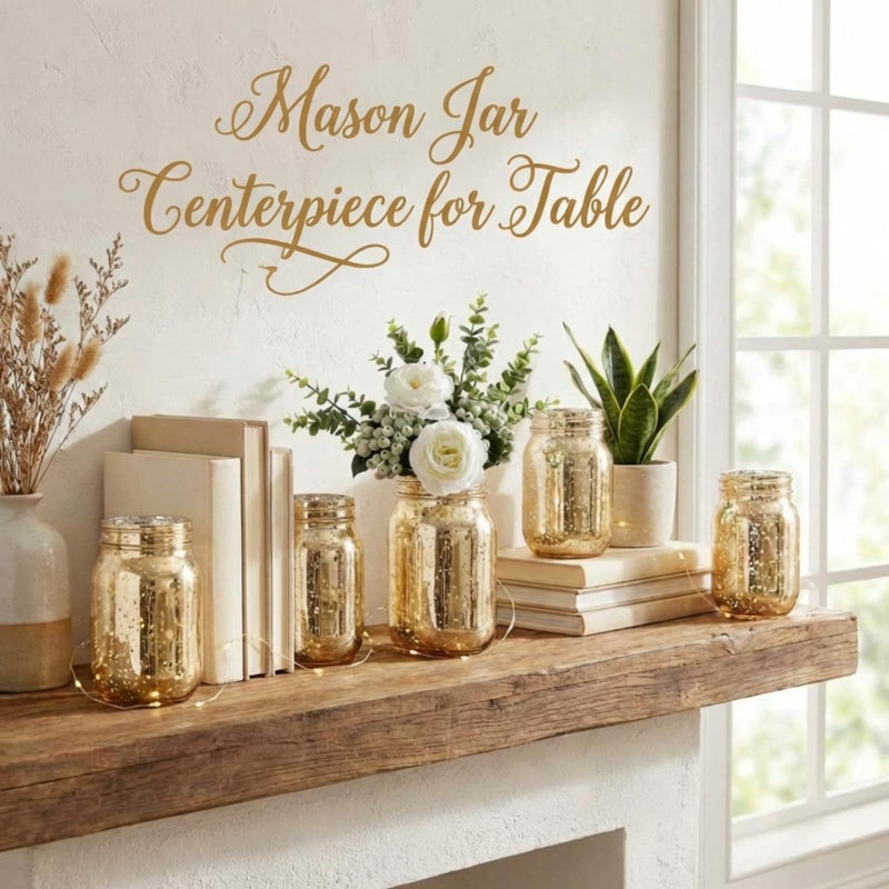 Tioncy 12 Pcs Painted Mason Jars for Table Glass Decorative Jars with 12 Light Strings for DIY, Wedding, Graduation, Bridal Shower, Housewarming, Home Decoration(Gold) - Image 5