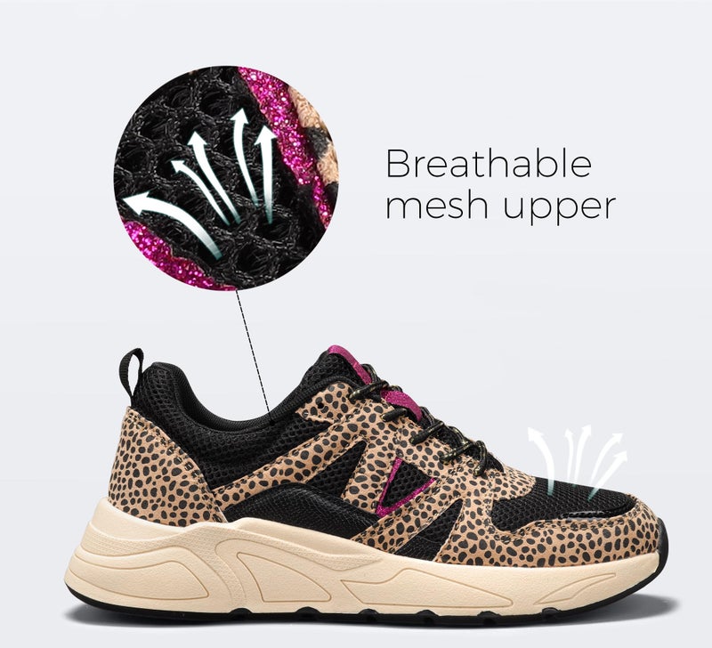 LUCKY STEP Womenâ€˜s Fashion Cusual Sneakers Platform Classic Leopard Walking Tennis Travel Shoes Chunky Colorful Lifestyle Sneakers(Black/Brown Leopard,6B(M) US) - Image 4