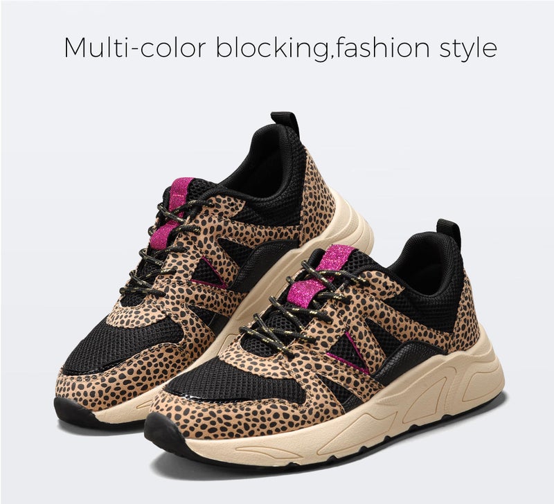 LUCKY STEP Womenâ€˜s Fashion Cusual Sneakers Platform Classic Leopard Walking Tennis Travel Shoes Chunky Colorful Lifestyle Sneakers(Black/Brown Leopard,6B(M) US) - Image 3
