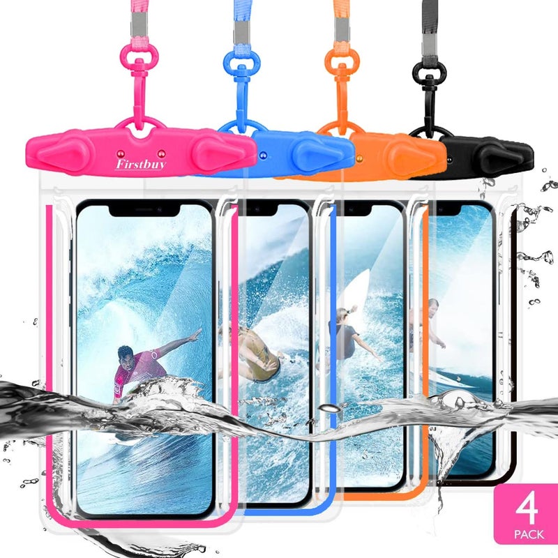 GLBSUNION Universal Waterproof Phone Pouch - 4 Pack Phone Waterproof Pouch for iPhone 16 15 14 13 Pro Max Galaxy S24 Up to 7.2", IPX8 Waterproof Phone Case with Lanyard for Beach, Surfing, Snorkeling, Swimming - Image 1