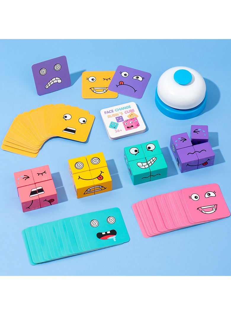 NIBEMINENT Wooden Face Changing Magic Cube Building Blocks Game Matching Expression Puzzle Toy Board Games for Family Night, Match Puzzles Geometric Emoji Toys for Kids and Adults  - Image 3