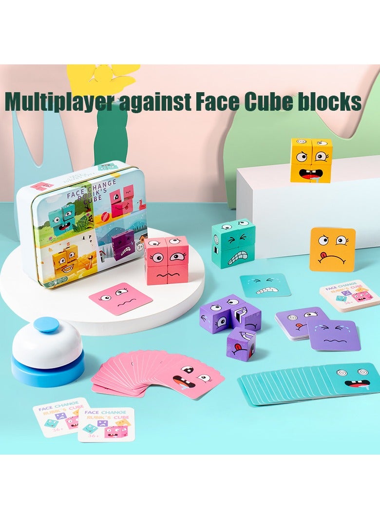 NIBEMINENT Wooden Face Changing Magic Cube Building Blocks Game Matching Expression Puzzle Toy Board Games for Family Night, Match Puzzles Geometric Emoji Toys for Kids and Adults  - Image 2