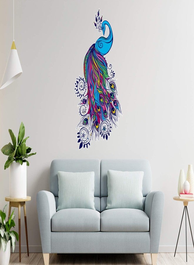 Masstone ملصق حائط مزخرف من الفينيل PVC على شكل طيور، طائر طاووس جميل، مقاس 38 × 68 سم - عبوة من قطعة واحدة - Image 2