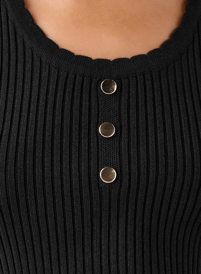 Splash FAV BLACK Tank Top with Ribbed Detail for Women | Best Price UAE