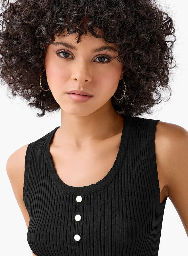 Splash FAV BLACK Tank Top with Ribbed Detail for Women | Best Price UAE