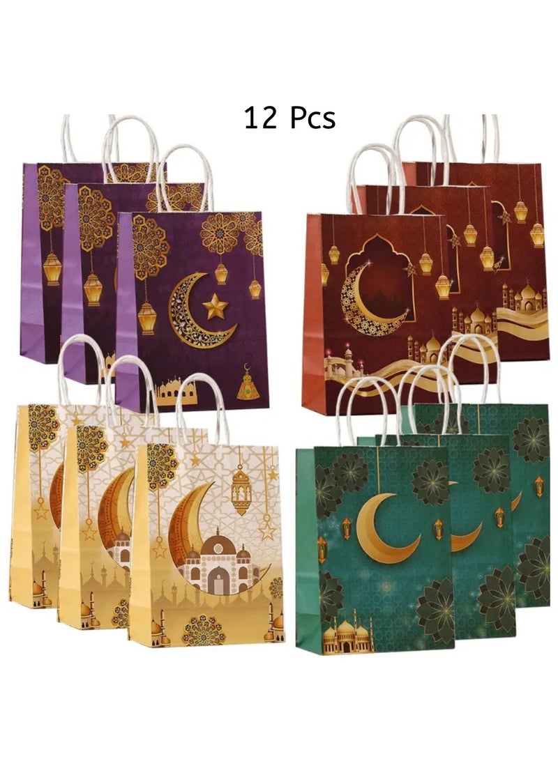 Yuwell 12 Pcs Eid Mubarak Bags Gift Bags Ramadan Moon And Lantern Design Bags Party Favor Bags Paper Tote Bags For Islamic Holiday Decorations Celebrations And Ramadan Decoration Small Eid Present Bags With Handles Mini Eid Bags Gif Box 21X15X8CM - Image 2