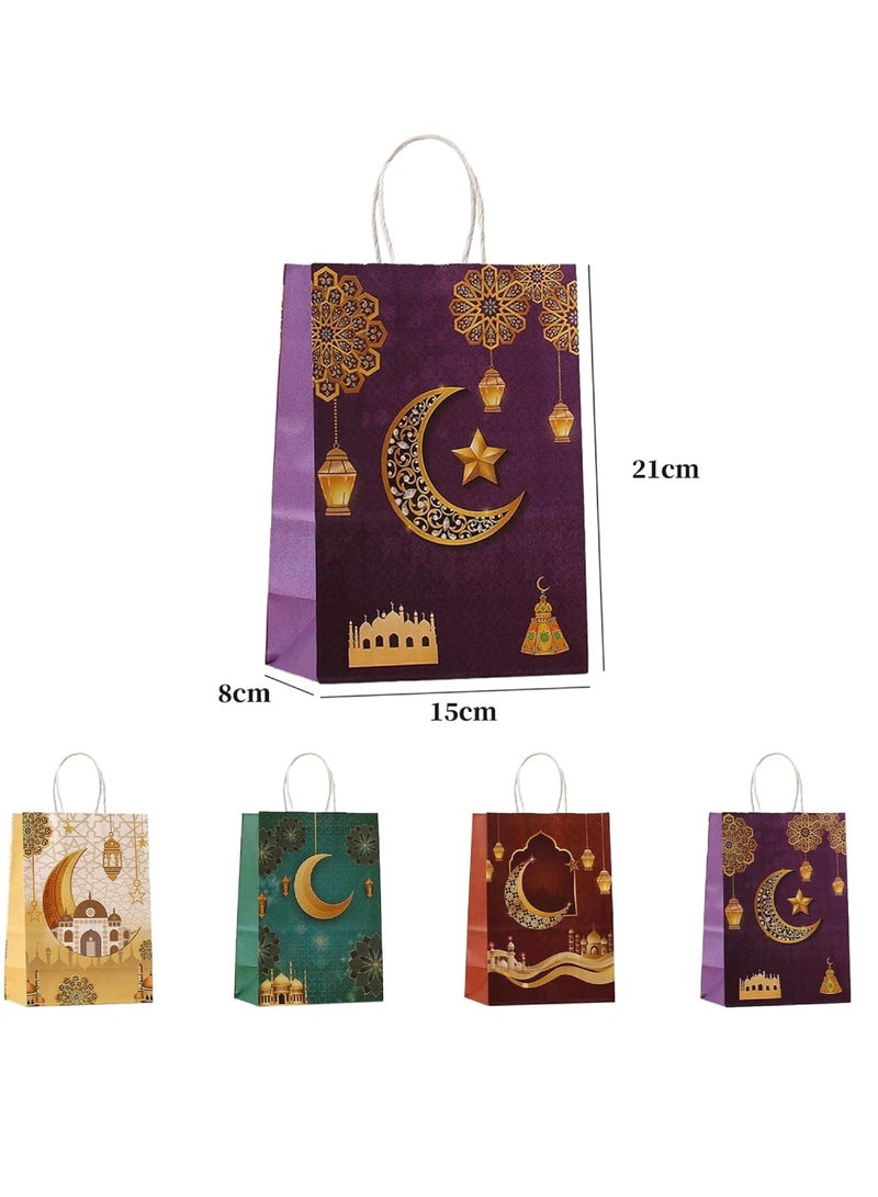 Yuwell 12 Pcs Eid Mubarak Bags Gift Bags Ramadan Moon And Lantern Design Bags Party Favor Bags Paper Tote Bags For Islamic Holiday Decorations Celebrations And Ramadan Decoration Small Eid Present Bags With Handles Mini Eid Bags Gif Box 21X15X8CM - Image 3