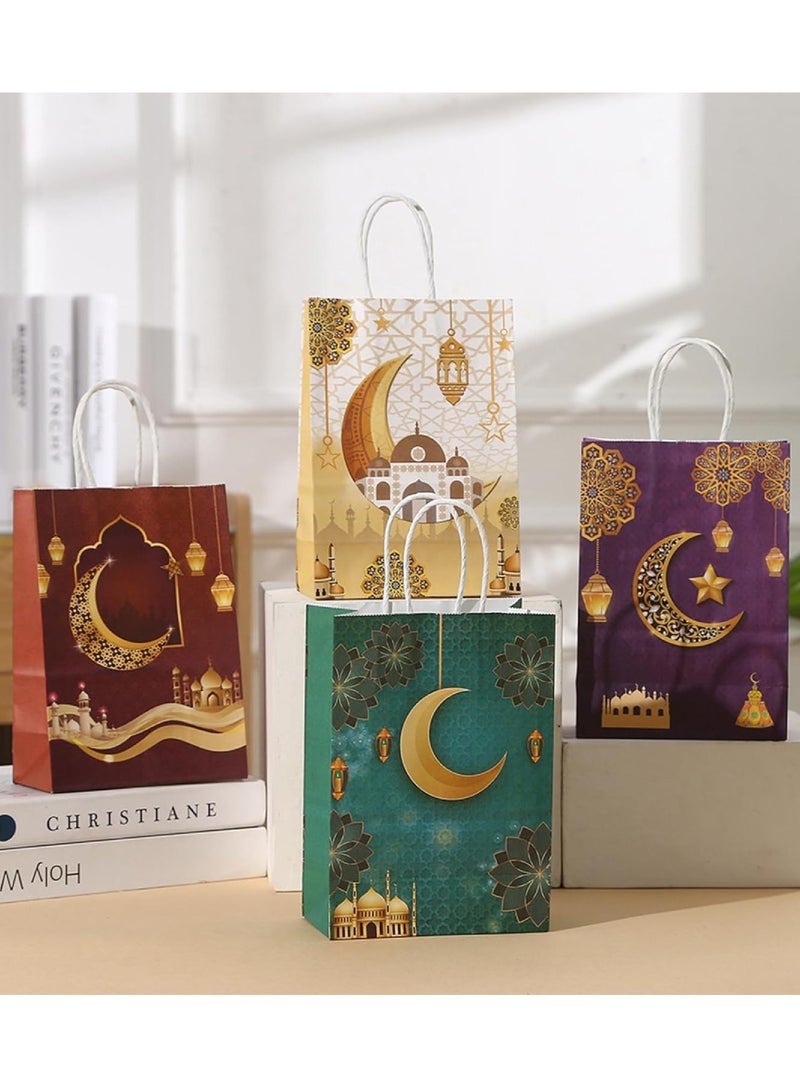 Yuwell 12 Pcs Eid Mubarak Bags Gift Bags Ramadan Moon And Lantern Design Bags Party Favor Bags Paper Tote Bags For Islamic Holiday Decorations Celebrations And Ramadan Decoration Small Eid Present Bags With Handles Mini Eid Bags Gif Box 21X15X8CM - Image 5